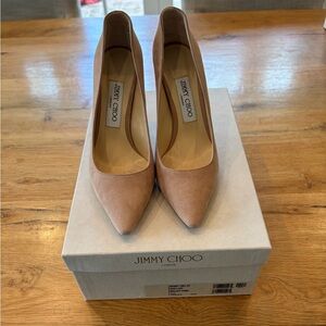 Jimmy Choo Nude Blush Suede Pointed-Toe Pumps